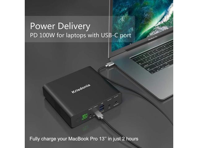 Krisdonia Portable Laptop Charger 32000mAh 100W PD Power Bank, External Battery Pack with 1 USB-C PD3.0 Port, 2 DC Ports, 2 USB QC3.0 Ports for...
