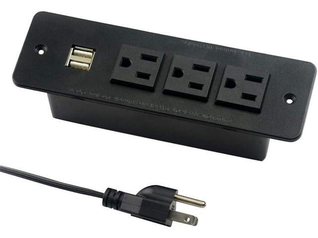 Conference Recessed Power Strip with USB 3 Outlets 1875W/12amp 2 USB Ports 2.1amp 10ft Power Cord Black