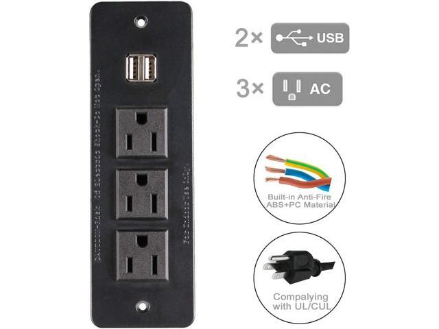 Conference Recessed Power Strip with USB 3 Outlets 1875W/12amp 2 USB Ports 2.1amp 10ft Power Cord Black