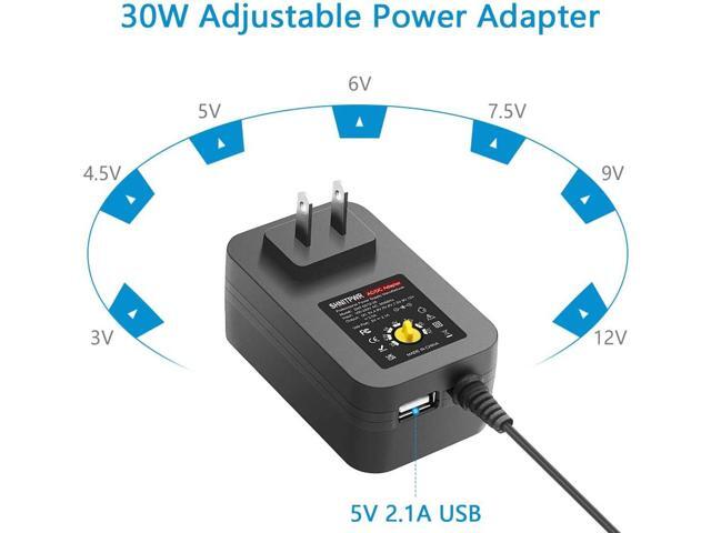 SHNITPWR 30W Universal Power Supply 3V 4.5V 5V 6V 7.5V 9V 12V Adjustable Variable AC/DC Adapter with 5V 2.1A USB Port, 100V-240V AC to DC 3V~12V...