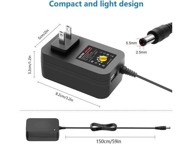 SHNITPWR 30W Universal Power Supply 3V 4.5V 5V 6V 7.5V 9V 12V Adjustable Variable AC/DC Adapter with 5V 2.1A USB Port, 100V-240V AC to DC 3V~12V...