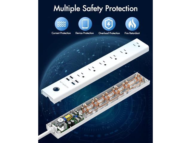 Power Strip 10Ft - Surge Protector with USB, AUOPLUS 6 Outlet and 4 USB Charger, 10Ft Long Extension Cord Flat Plug(1250W/10A/2100J), Wall...