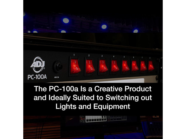 ADJ PC100A power strip single rack space unit with 8 on off lighted toggle switches and 15 amp breaker
