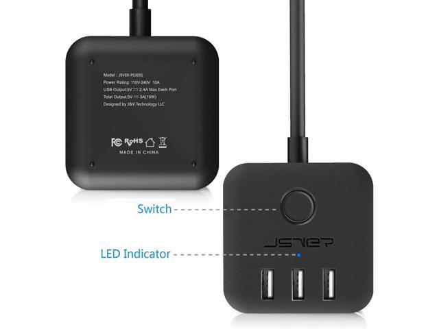 Power Strip with USB, Outlet Strip JSVER USB Power Strip, Power Strips 3 USB Ports 3 Outlets, 4.92ft Power Extension Cord for iPhone Xs/XR/X/8,...