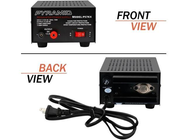 Pyramid Universal Compact Bench Power Supply - 5 Amp Linear Regulated Home Lab Benchtop AC-to-DC 12V Converter w/ 13.8 Volt DC 115V AC 70 Watt...
