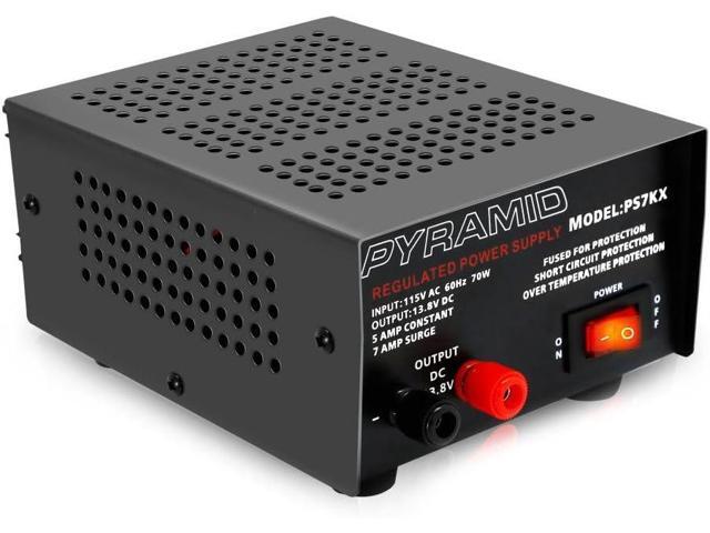 Pyramid Universal Compact Bench Power Supply - 5 Amp Linear Regulated Home Lab Benchtop AC-to-DC 12V Converter w/ 13.8 Volt DC 115V AC 70 Watt.
