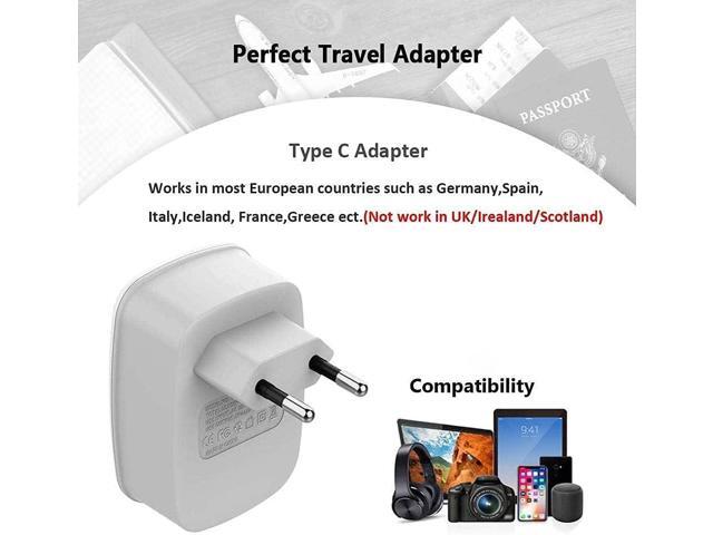 European Travel Plug Adapter 3 Pack, TESSAN International Power Adaptor 2 USB, Type C Outlet Charger USA to Most of Europe EU Spain Iceland Italy...