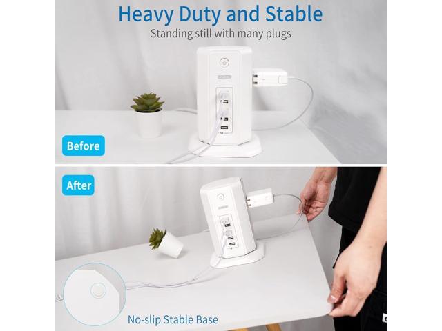 Power Strip Tower Surge Protector, NTONPOWER 8 Outlet 5 USB Desktop Charging Station 1625W 13A, 6ft Extension Cord Flat Plug, Individual Switches,...