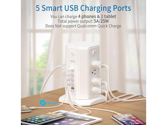 Power Strip Tower Surge Protector, NTONPOWER 8 Outlet 5 USB Desktop Charging Station 1625W 13A, 6ft Extension Cord Flat Plug, Individual Switches,...