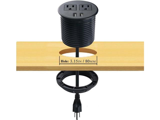 Desk Power Grommet with USB 3 inch USB Grommet for Conference Desk Hole Power Station Hub 2 AC Outlets 2 USB Ports 6.56 ft Heavy Duty Power Cord UL...