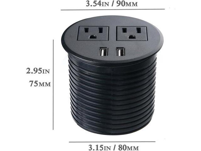 Desk Power Grommet with USB 3 inch USB Grommet for Conference Desk Hole Power Station Hub 2 AC Outlets 2 USB Ports 6.56 ft Heavy Duty Power Cord UL...