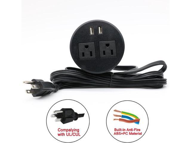Desk Power Grommet with USB 3 inch USB Grommet for Conference Desk Hole Power Station Hub 2 AC Outlets 2 USB Ports 6.56 ft Heavy Duty Power Cord UL...