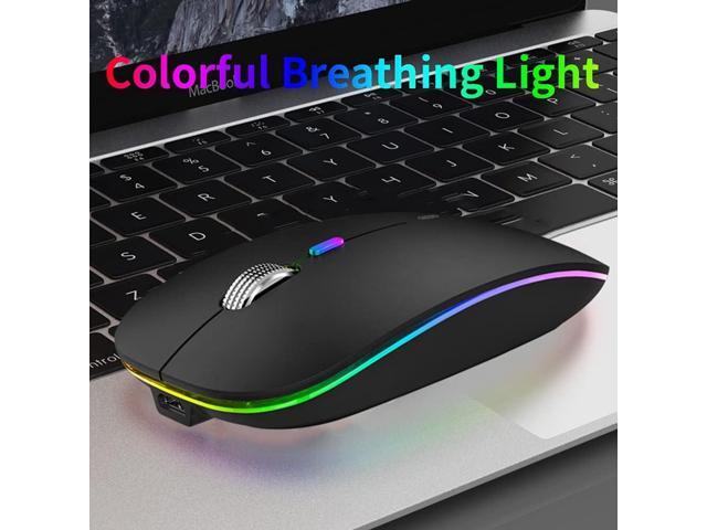 LED Wireless Mouse, G12 Slim Rechargeable Silent Mouse, 2.4G Portable USB Optical Computer Mice with USB Receiver and Type C Adapter (Matte Black)