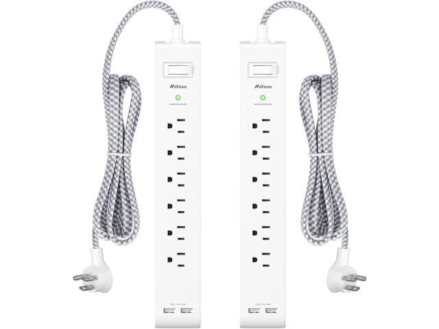 2 Pack Power Strip, 12FT Long Extension Cord, Surge Protector with 6 Outlets and 2 USB Charging Ports, Flat Plug Overload Protection, Extension...