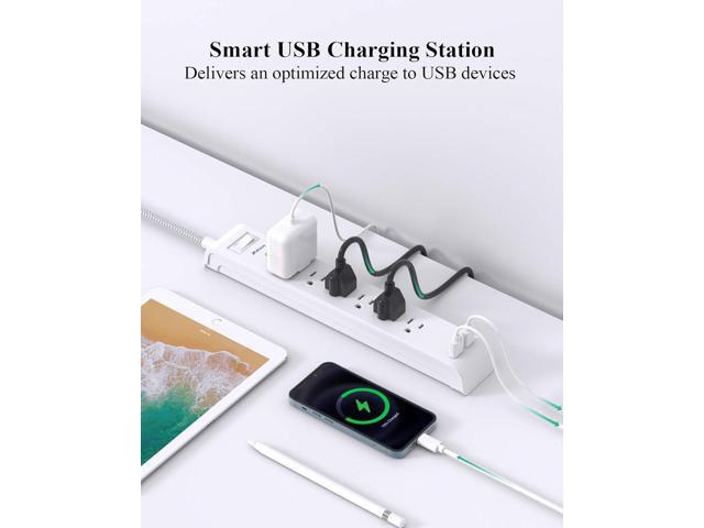2 Pack Power Strip, 12FT Long Extension Cord, Surge Protector with 6 Outlets and 2 USB Charging Ports, Flat Plug Overload Protection, Extension...
