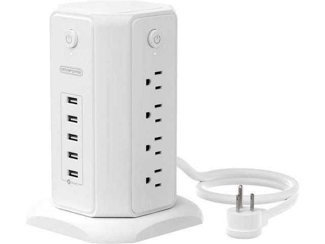 Power Strip Tower Surge Protector, NTONPOWER 8 Outlet 5 USB Desktop Charging Station 1625W 13A, 6ft Extension Cord Flat Plug, Individual Switches,...