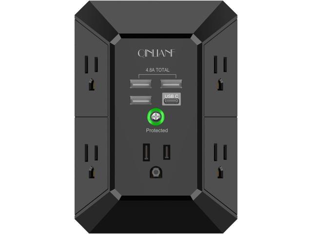 USB Wall Charger, Surge Protector, QINLIANF 5 Outlet Extender with 4 USB Charging Ports (4.8A Total) 3-Sided 1680J Power Strip Multi Plug Outlets...
