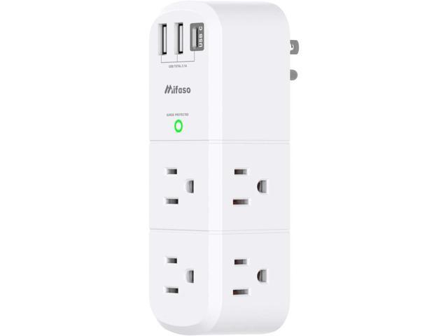 Outlet Extender with Rotating Plug, Mifaso Surge Protector 6 AC Multi Plug Wall Outlets and 3 USB Ports, 1800 Joules, 3-Sided Swivel Power Strip...