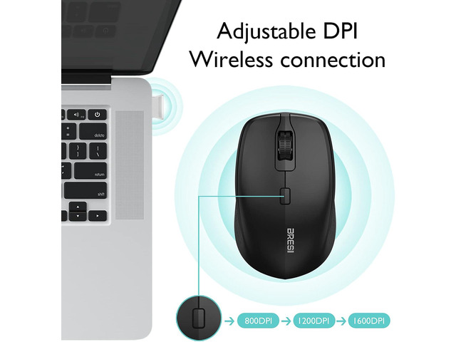 Ergonomic Bluetooth Mouse and Mouse Pad for Laptop, Silent Mouse with 3-Levels DPI, USB Nano Receiver for Android PC Notebook Computer Mac-Black