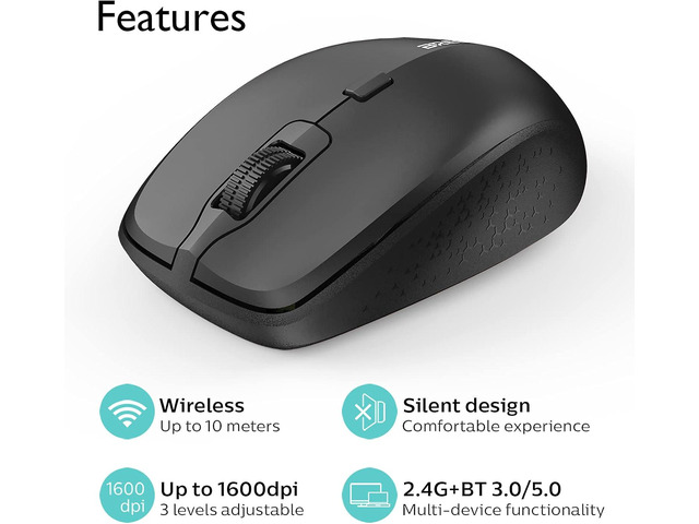 Ergonomic Bluetooth Mouse and Mouse Pad for Laptop, Silent Mouse with 3-Levels DPI, USB Nano Receiver for Android PC Notebook Computer Mac-Black