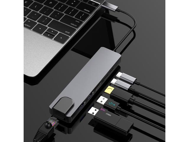 USB C Hub, USB Type C Adapter with 4K HDMI, RJ45 Ethernet, USB C Power Delivery, 2 USB 3.0 Ports, Compatible with MacBook Pro, Type-C Windows Laptops