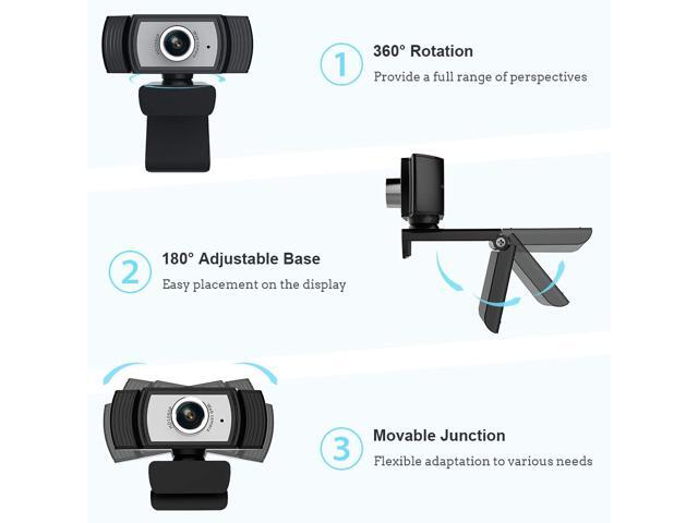 1080P Webcam with Microphone, TROPRO HD PC Desktop Computer MF Web Cam with 180° Ajustable Clip, 360°Rotatable USB Smart TV Web Camera for Skype,...