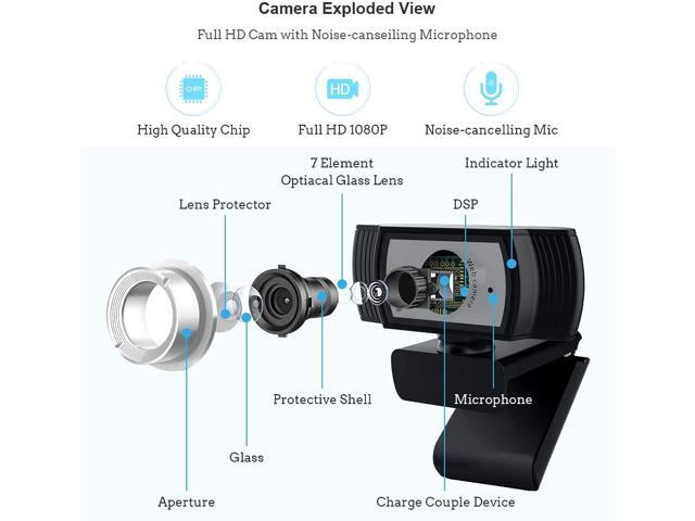 1080P Webcam with Microphone, TROPRO HD PC Desktop Computer MF Web Cam with 180° Ajustable Clip, 360°Rotatable USB Smart TV Web Camera for Skype,...