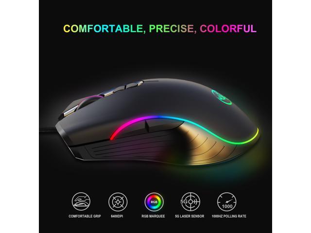 TROPRO RGB Gaming Mouse, 6400 dpi, Ergonomic Hand Grips, RGB Backlit Optical Wired Gaming Mouse 7 Programmable Buttons