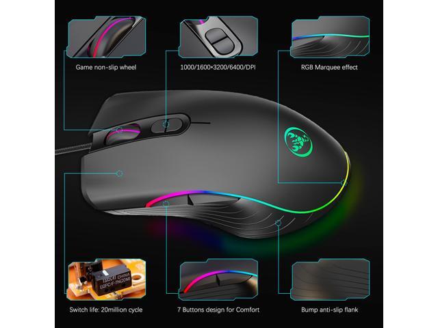 TROPRO RGB Gaming Mouse, 6400 dpi, Ergonomic Hand Grips, RGB Backlit Optical Wired Gaming Mouse 7 Programmable Buttons