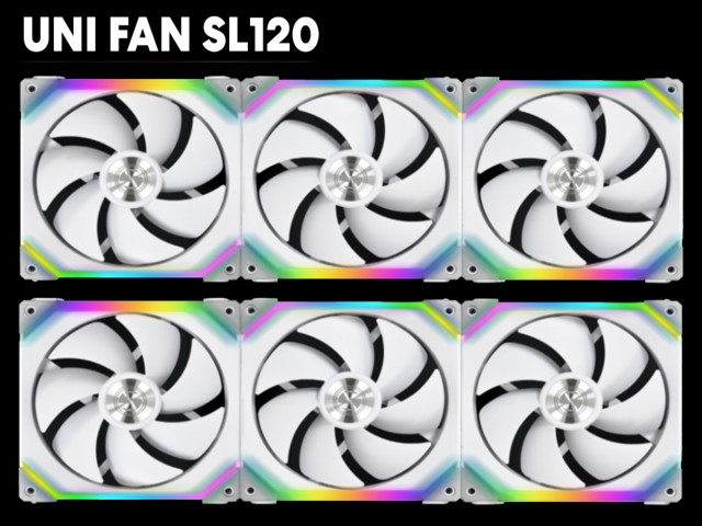 Lian Li UNI Fan SL120 6 Pack White-with Controller and Extension (ARGB 120mm LED PWM Daisy-Chain) UF-SL120-6W PC Cooling Computer ARGB Case Fans.