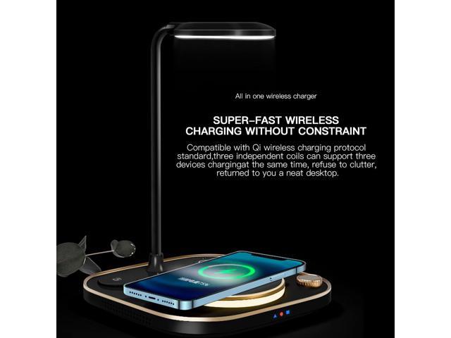 4 in 1 LED Desk Lamp with Wireless Charging Station for Multiple Devices Qi Wireless Certified Compatible with iPhone 13/12, 13/12 Pro, 13/12 Pro...