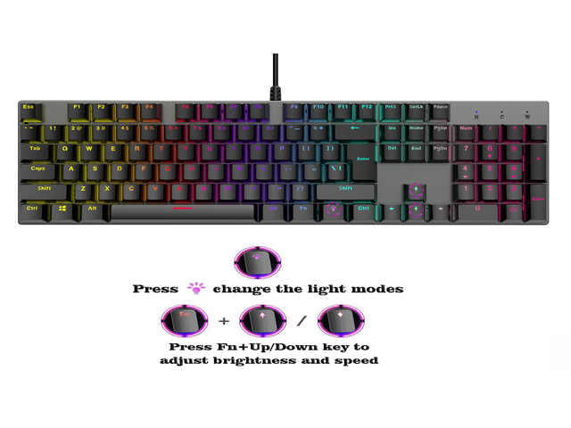 Mechanical Keyboard, TROPRO TGK05 Gaming Keyboard LED Backlit Wired Keyboard with Blue Switches for Windows PC Office and Working (Black, 104 Keys)