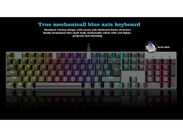 Mechanical Keyboard, TROPRO TGK05 Gaming Keyboard LED Backlit Wired Keyboard with Blue Switches for Windows PC Office and Working (Black, 104 Keys)