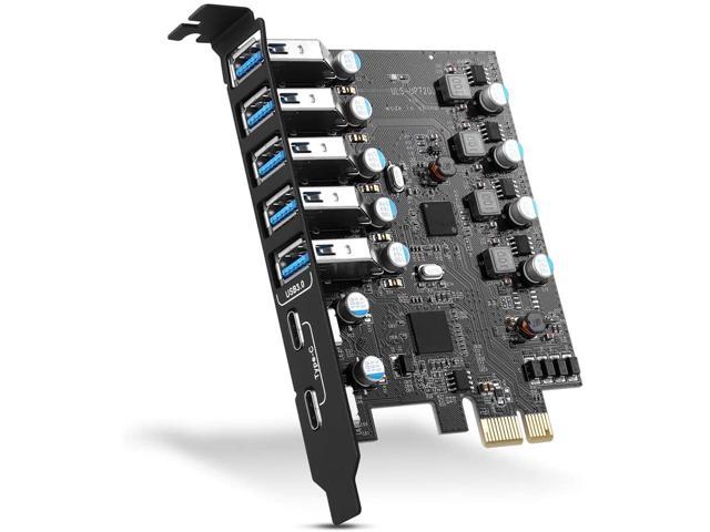 PCI-E to USB 3.0 7-Port(2X USB-C - 5X USB-A ) Expansion Card, PCI Express USB Add in Card, Internal USB3 Hub Converter for Desktop PC Host Card.