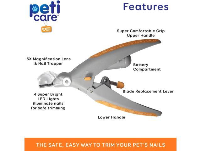LED Light Pet Nail Clipper- Great for Trimming Cats & Dogs Nails & Claws, 5X Magnification That Doubles as a Nail Trapper, Quick-Clip, Steal Blades...