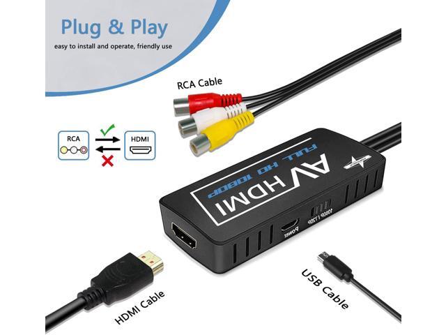 PORTHOLIC RCA to HDMI Converter, Composite to HDMI Converter, AV to HDMI Adapter Support 1080P PAL/NTSC with RCA & HDMI Cable, Compatible with PS...