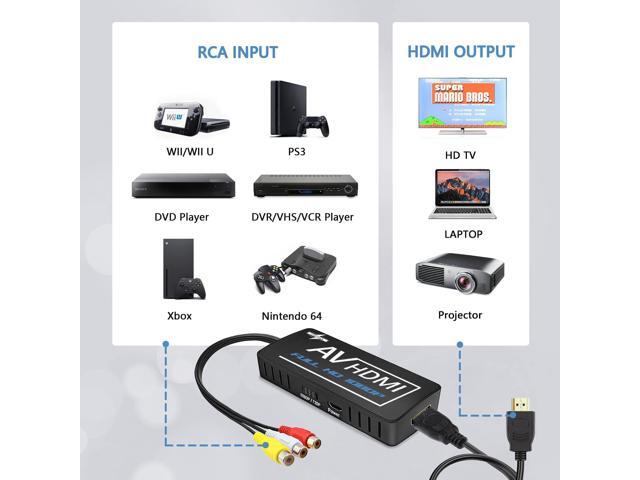 PORTHOLIC RCA to HDMI Converter, Composite to HDMI Converter, AV to HDMI Adapter Support 1080P PAL/NTSC with RCA & HDMI Cable, Compatible with PS...
