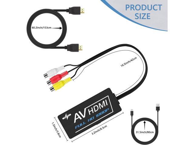 PORTHOLIC RCA to HDMI Converter, Composite to HDMI Converter, AV to HDMI Adapter Support 1080P PAL/NTSC with RCA & HDMI Cable, Compatible with PS...