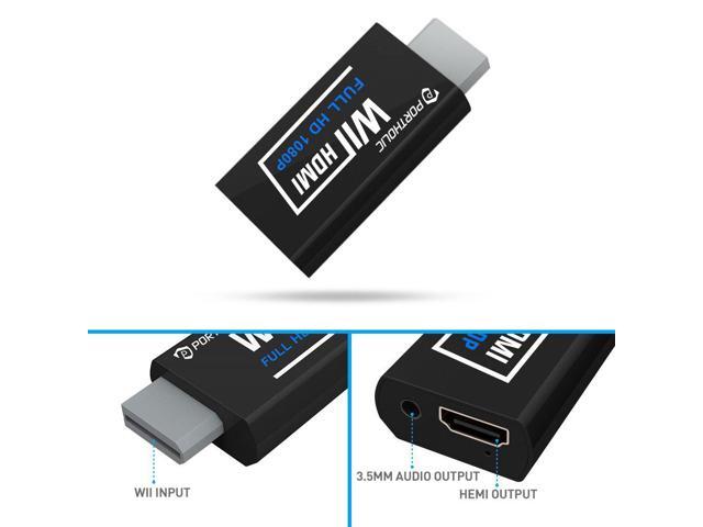 PORTHOLIC Wii to HDMI Converter 1080P with 5ft High Speed HDMI Cable Wii2 HDMI Adapter Output Video & Audio with 3.5mm Jack Audio, Support All Wii...