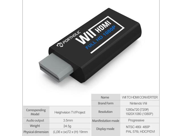 PORTHOLIC Wii to HDMI Converter 1080P with 5ft High Speed HDMI Cable Wii2 HDMI Adapter Output Video & Audio with 3.5mm Jack Audio, Support All Wii...