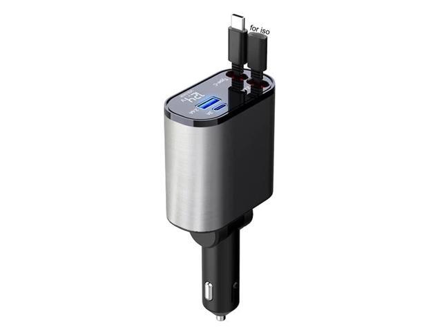 Fast Charger for Car Retractable Car Charger with Wire 2 USB Ports Car Charger Adapter, Digital Display Car Chargers Multifunctional Car USB...