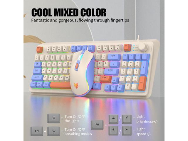 TROPRO K82 Rainbow Gaming Keyboard and Colorful Mouse Combo, USB Wired LED Backlight Gaming Mouse and Keyboard for Laptop PC Computer Gaming and Work