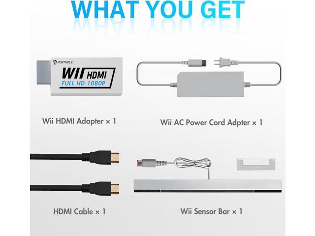 4 in 1 Wii Replacement Cables Set, PORTHOLIC Wii AC Power Adapter + Wii to hdmi Converter+ Wired Motion Sensor Bar and Composite Audio Video Cable...