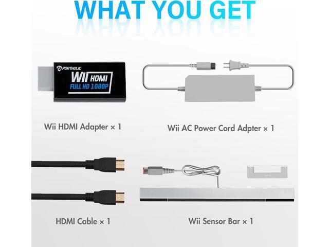 4 in 1 Wii Replacement Cables Set, PORTHOLIC Wii AC Power Adapter + Wii to hdmi Converter+ Wired Motion Sensor Bar and Composite Audio Video Cable...