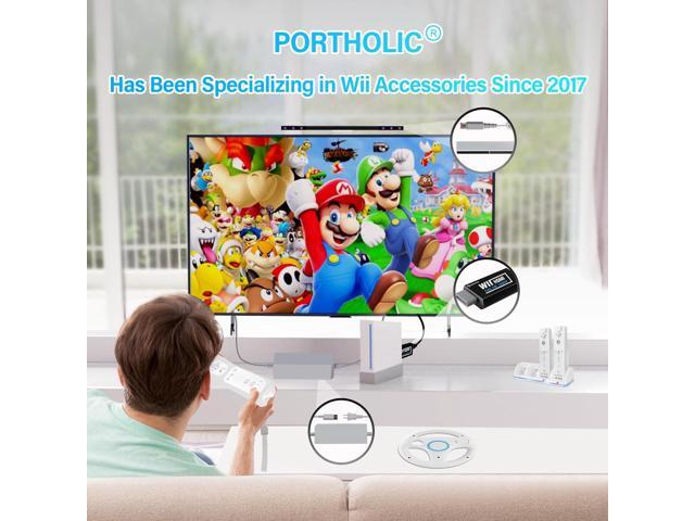 4 in 1 Wii Replacement Cables Set, PORTHOLIC Wii AC Power Adapter + Wii to hdmi Converter+ Wired Motion Sensor Bar and Composite Audio Video Cable...