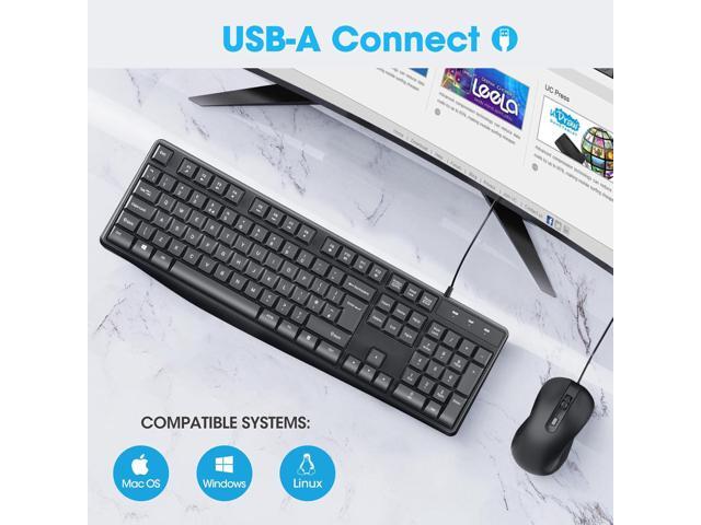 TROPRO Wired Keyboard and Mouse Combos, Full Size Computer Keyboard with Numeric Keypad, USB-A Plug-and-Play, Windows MacOS Linux Compatible