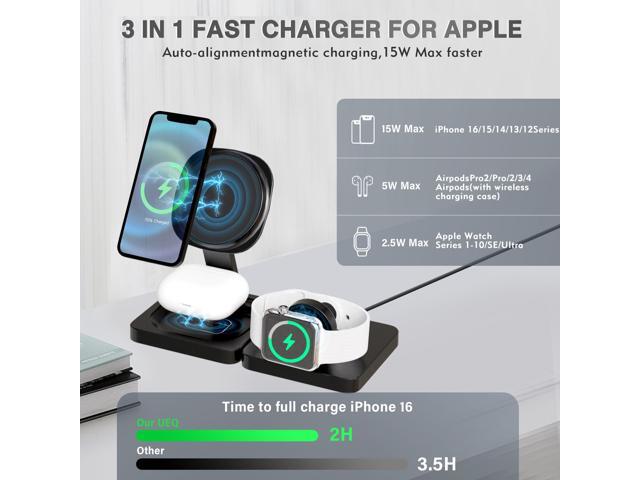 3 in 1 Charging Station for Apple Magsafe Charger Travel Accessories, Wireless Charger 3 in 1 for iPhone 16 15 Pro Max Magsafe Accessories Charger...