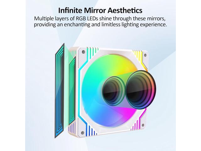 120mm Infinity Mirror ARGB Fan 5V 3Pin Addressable RGB PWM PC Computer CPU Case Cooling Fan 600-1800RPM White 3-Pack