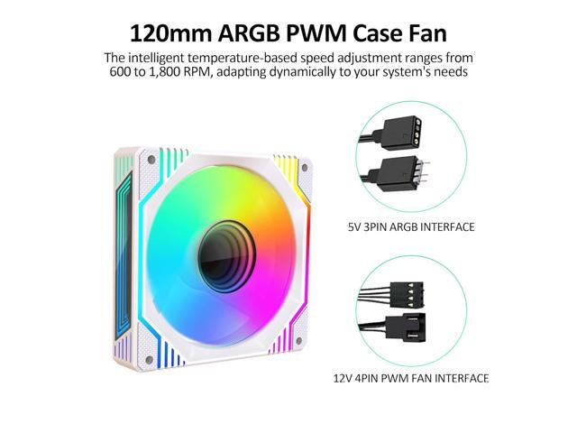 120mm Infinity Mirror ARGB Fan 5V 3Pin Addressable RGB PWM PC Computer CPU Case Cooling Fan 600-1800RPM White 6-Pack