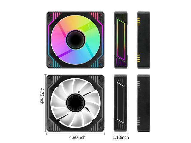 120mm Infinity Mirror ARGB Fan 5V 3Pin Addressable RGB PWM PC Computer CPU Case Cooling Fan 600-1800RPM Black 3-Pack